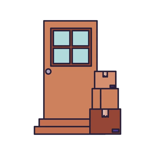 Door with packages isolated icon — ストックベクタ