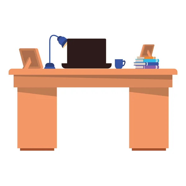 Офисный стол с изолированным значком ноутбука — стоковый вектор