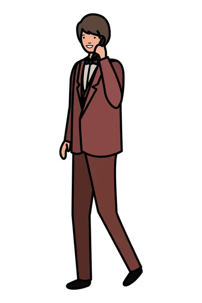 Giovane uomo d'affari arguzia smartphone avatar personaggio — Vettoriale Stock