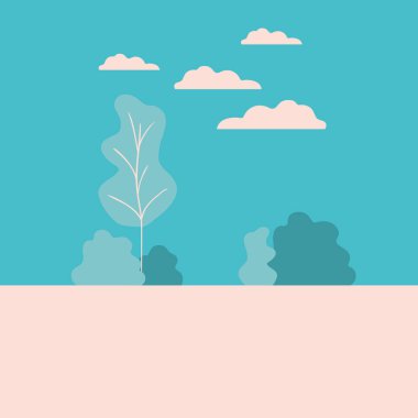 ağaçlar ve bulutlar izole simge ile manzara