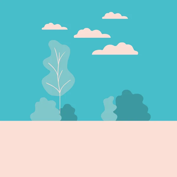 Ландшафт с деревьями и облаками — стоковый вектор