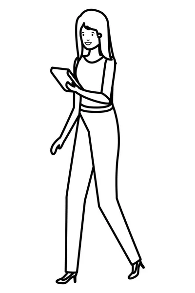 Επιχείρηση γυναίκα με χαρακτήρα avatar tablet — Διανυσματικό Αρχείο