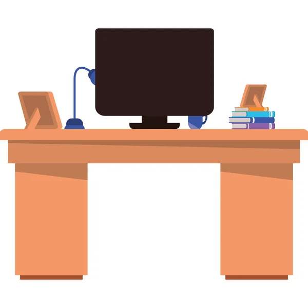 Mesa de escritório com ícone de computador isolado — Vetor de Stock