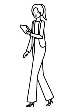 Tablet avatar karakter ile iş kadın