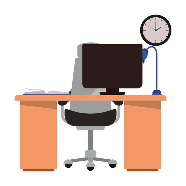 Bureau met computer geïsoleerd pictogram — Stockvector