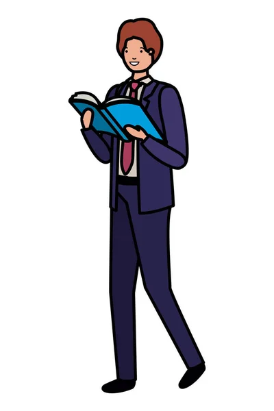 Young business man wit book avatar character — Stock Vector