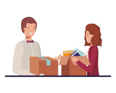 karton kutu avatar karakteri ile genç çift