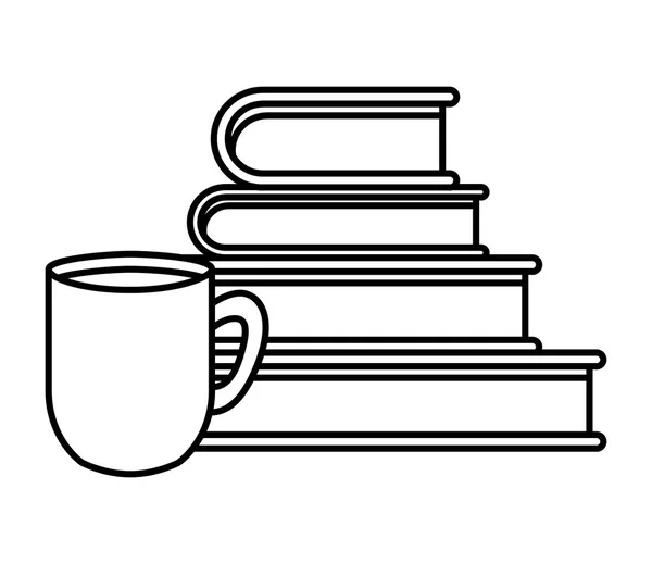 Šálek kávy s knihami izolovanými ikonami — Stockový vektor
