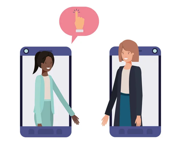 Ženy v telefonu Smartphone s bublinou řeči — Stockový vektor
