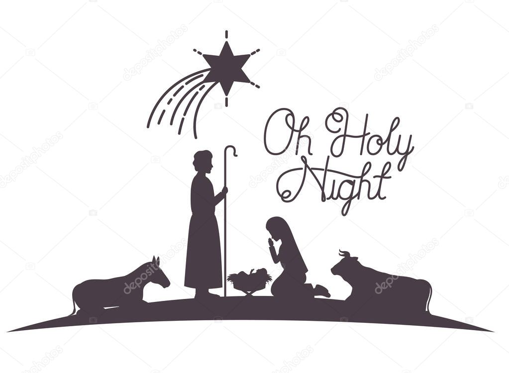 holy family and animals manger silhouettes