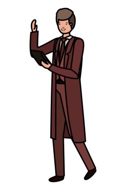 Tablet avatar karakter ile genç iş adam