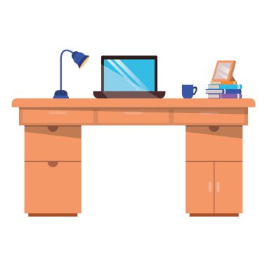Laptop yalıtılmış simgesi ile ofis masası