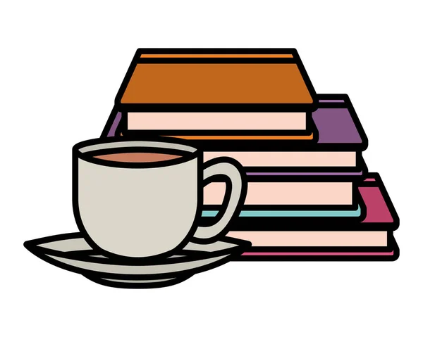 Tazza di caffè con libri icona isolata — Vettoriale Stock