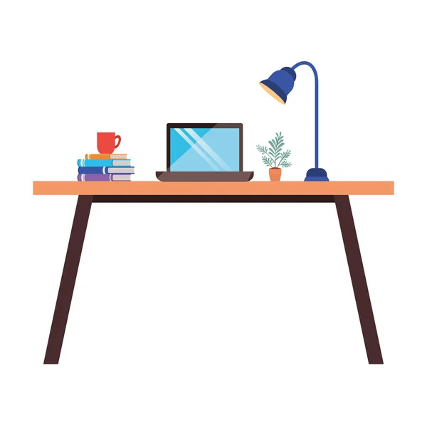 Офисный стол с изолированным значком ноутбука — стоковый вектор
