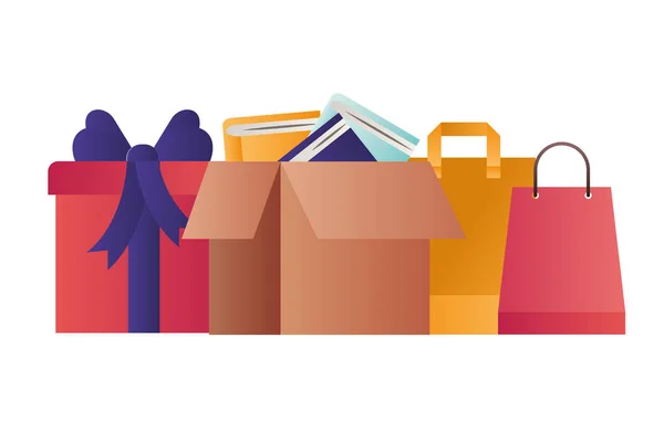 购物袋与礼品和纸板箱 — 图库矢量图片