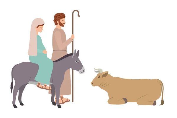 Vierge Marie dans la mule et saint Joseph — Image vectorielle