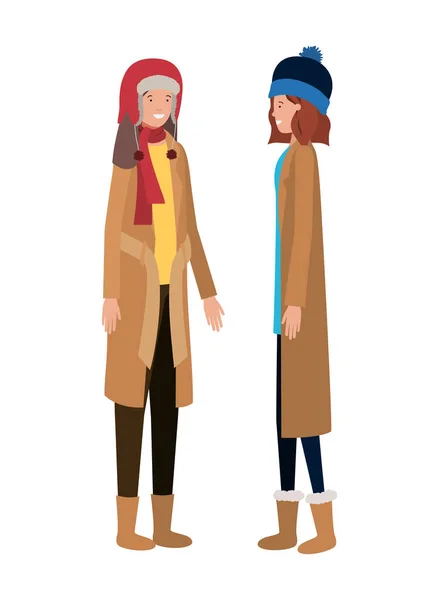 Femmes avec des vêtements d'hiver avatar personnage — Image vectorielle