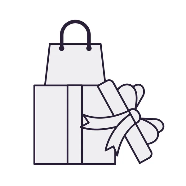 Bolsa de compras con caja de regalo — Vector de stock