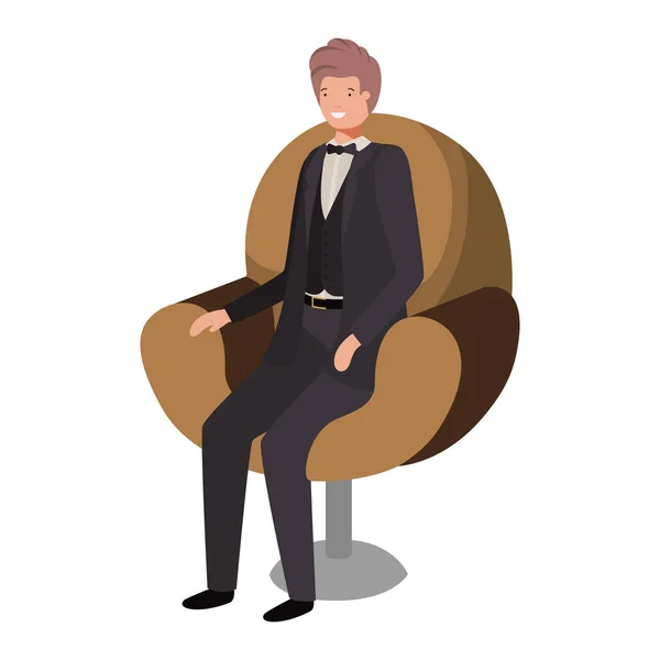 Homme d'affaires assis dans la chaise avatar personnage — Image vectorielle