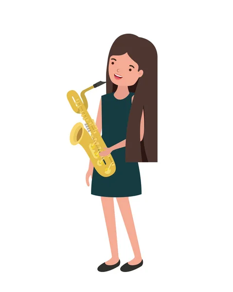 Молодая женщина с саксофонным характером — стоковый вектор