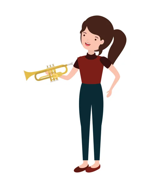 Mujer joven con carácter de trompeta — Vector de stock
