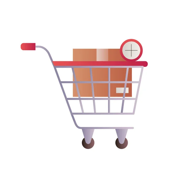 Shopping cart with cardboard box — Stock Vector