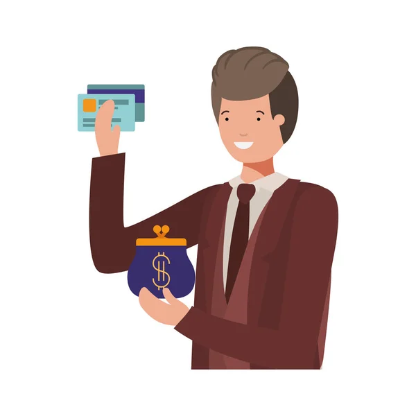 Man with coin purse and credit card — Stock Vector