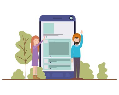 manzara avatar karakter akıllı telefon ile çift