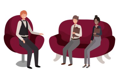 insanlar bussiness grup sandalyeler avatar karakter oturan