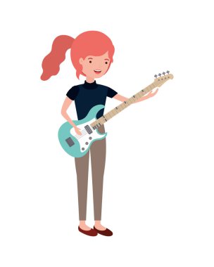 Elektrikli gitar karakteri ile genç kadın
