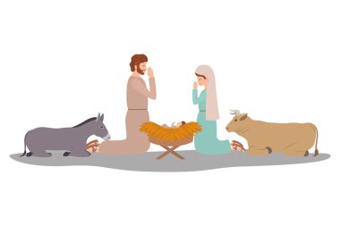 Kutsal Aile ve hayvanlar Manger karakterler