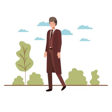 young businessman with landscape avatar character