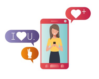 Smartphone avatar karakter genç kadın