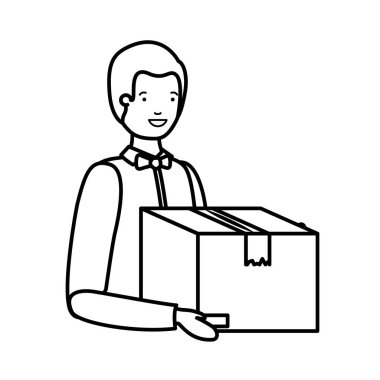 karton kutu avatar karakter ile genç adam