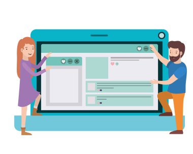 dizüstü bilgisayar avatar karakter ile çift