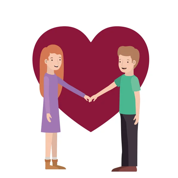 Couple with heart love avatar character — Stock Vector