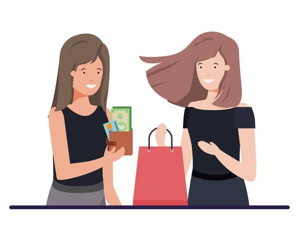 Young women with shopping bag avatar character — Stock Vector