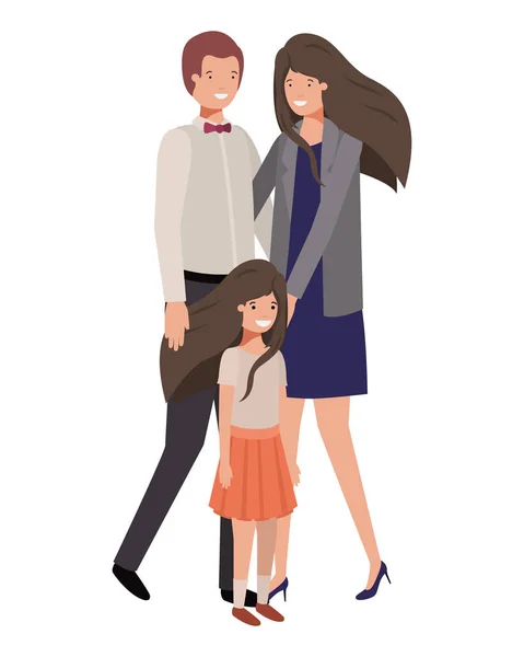 Parents couple with daugether avatar character — Stock Vector