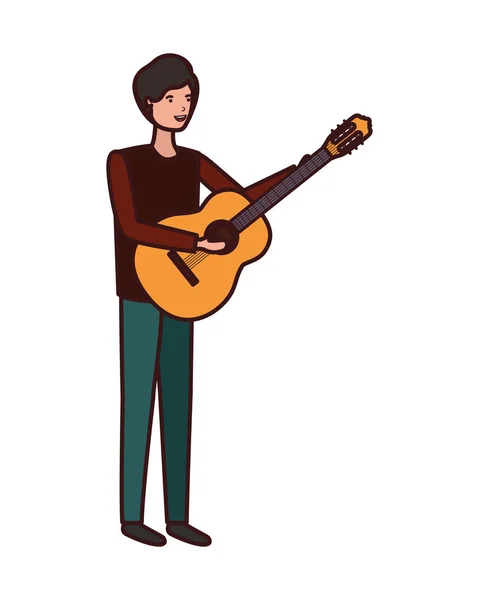 Ung man med gitarr karaktär — Stock vektor