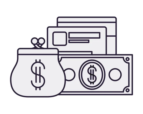 Monedero y billetera con el dinero icono aislado — Archivo Imágenes Vectoriales