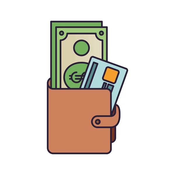 Wallet with money and credit card isolated icon — Stock Vector