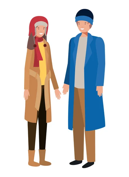 Ζευγάρι με χειμερινά ρούχα avatar χαρακτήρων — Διανυσματικό Αρχείο