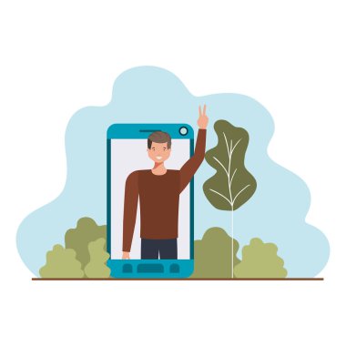 konuşma balonu ile Smartphone genç adam