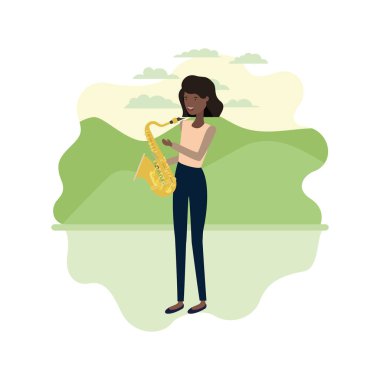 manzara avatar karakter saksafon ile kadın