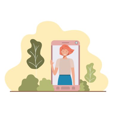 manzara ile Smartphone genç kadın