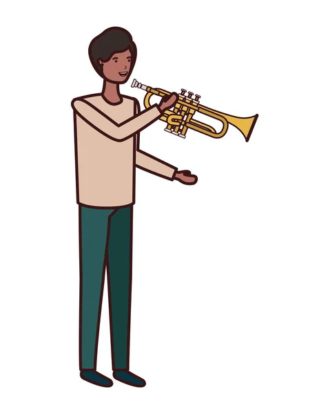 Ung man med trumpet karaktär — Stock vektor