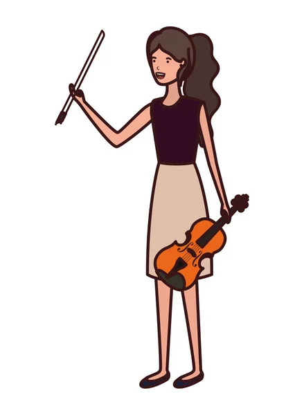Νεαρή γυναίκα με χαρακτήρα βιολί — Διανυσματικό Αρχείο