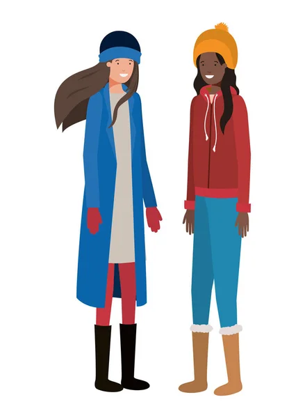 Femmes avec des vêtements d'hiver avatar personnage — Image vectorielle