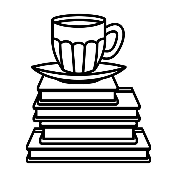 Tazza di caffè con libri icona isolata — Vettoriale Stock