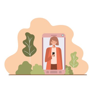 manzara ile Smartphone genç kadın